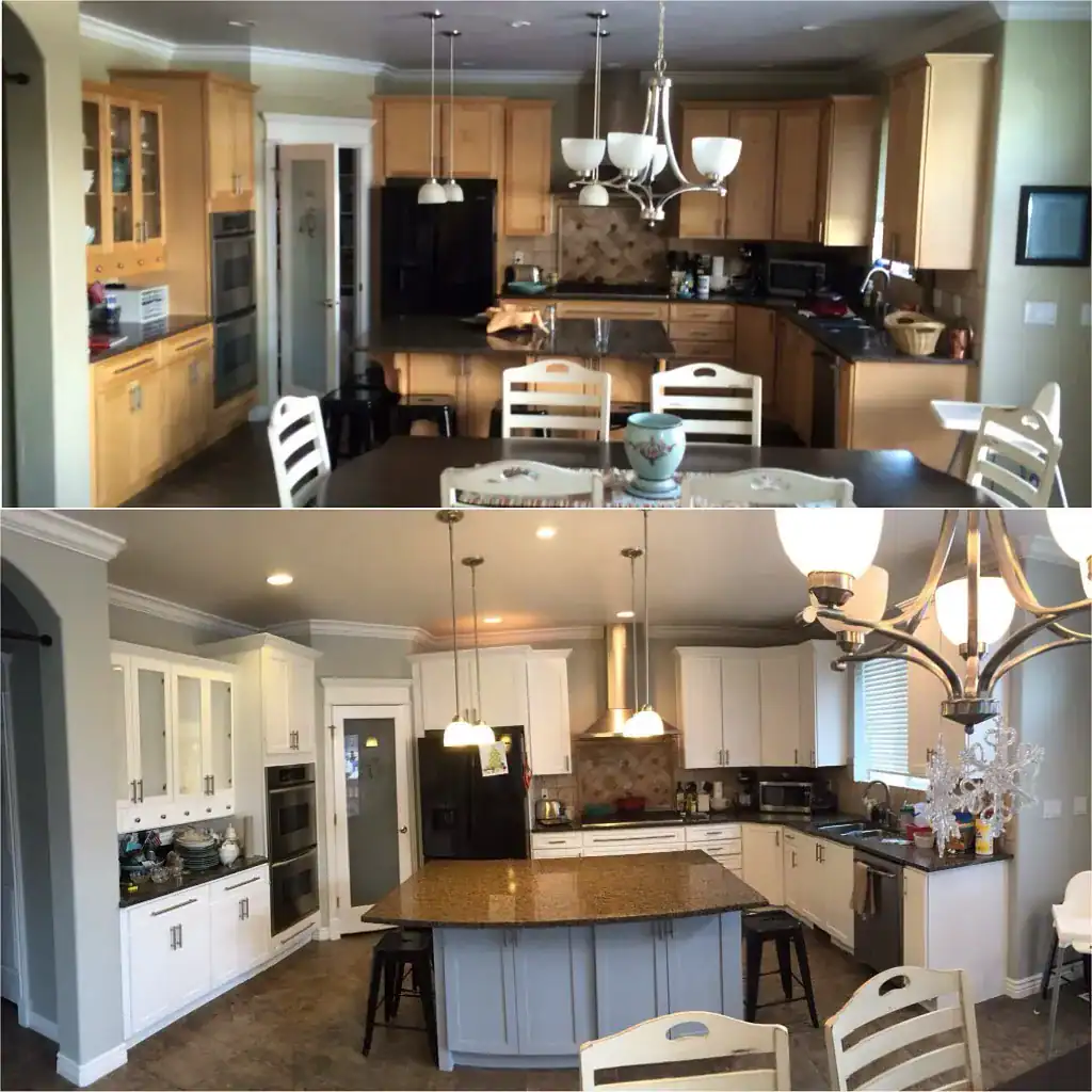 082DE886-A3D5-4EE6-918F-93CEC6E6BE81 Before and after kitchen cabinet painting transformation