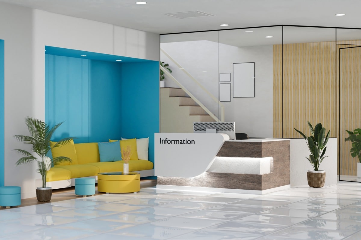 Modern trendy health care centre or medical clinic lobby and waiting room interior background